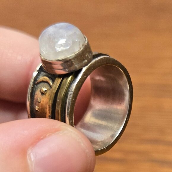 Boho Magic Stars Moon Fidget Spinning Ring Sterling Silver and Moonstone, Sz 7 - Picture 6 of 7
